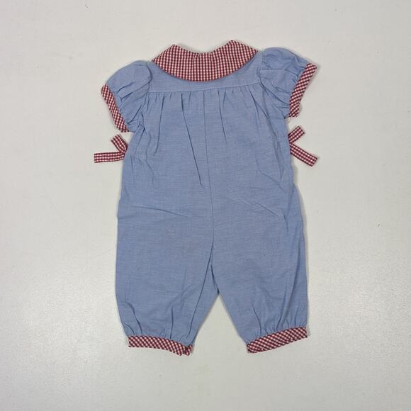 Vintage Starting Out Jumpsuit Baby Girls Size 3m Chambray Apple Fall School - Picture 4 of 5